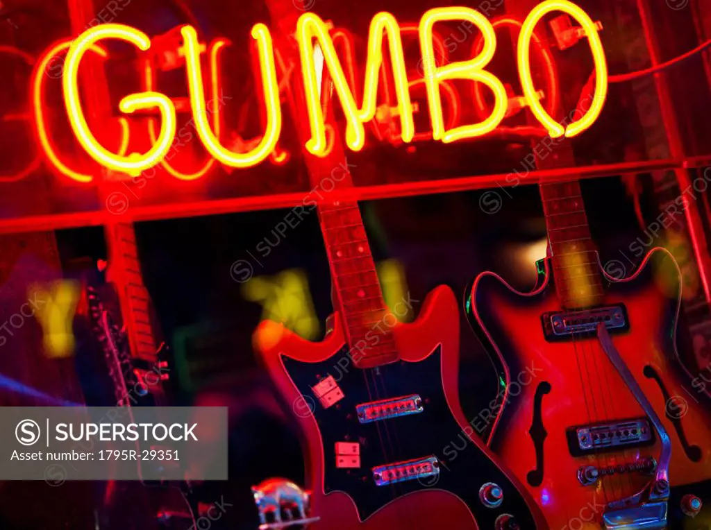 Illuminated Gumbo sign on Beale Street in Memphis