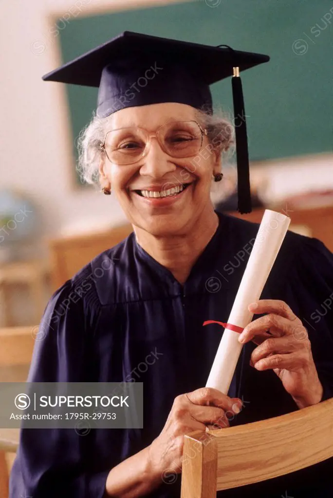 Senior student wearing graduation gown