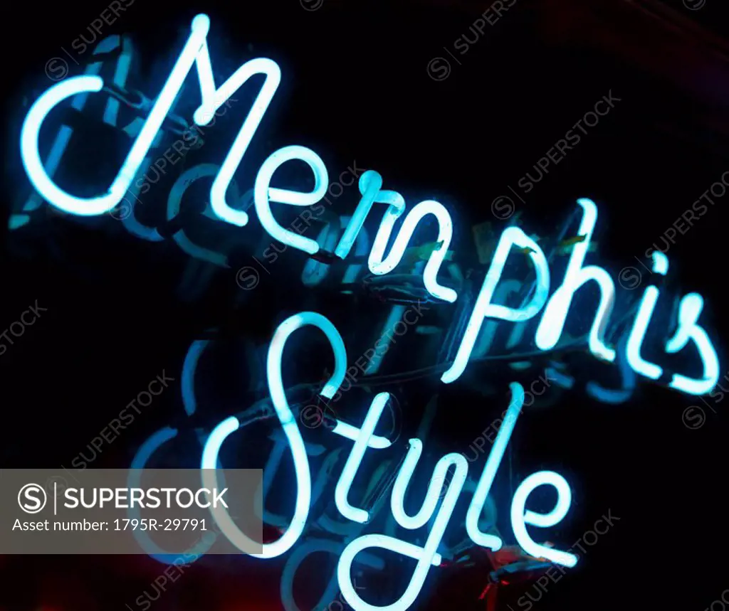 Illuminated Memphis Style sign on Beale Street in Memphis
