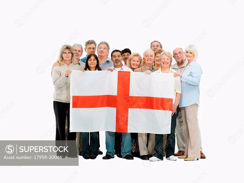 Group of people holding the flag of England