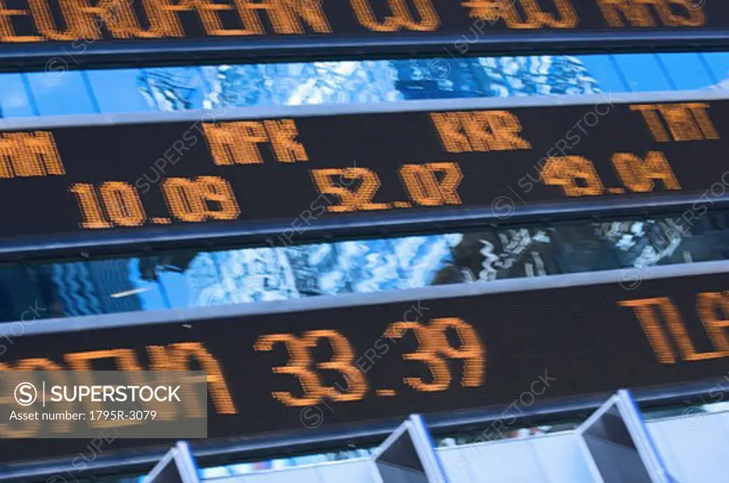 Closeup of stock market ticker