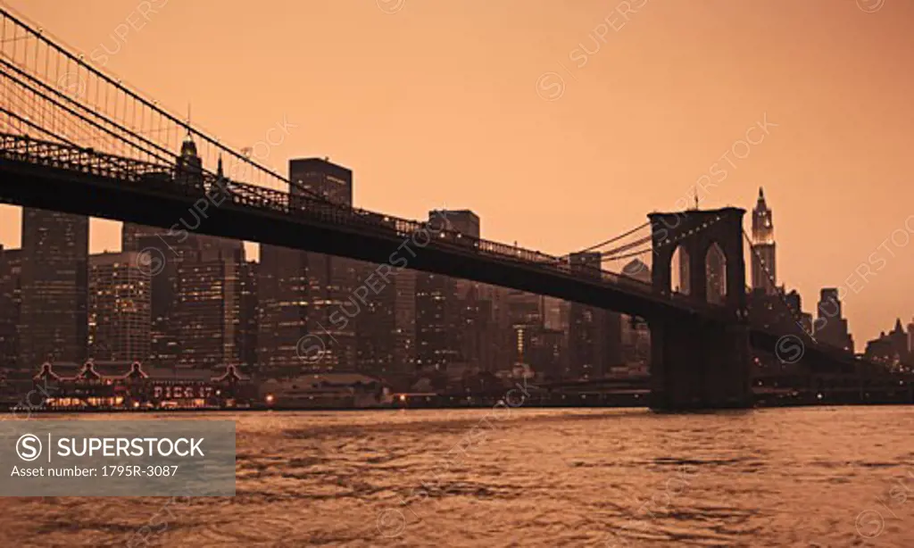 Lower New York and Brooklyn Bridge New York NY