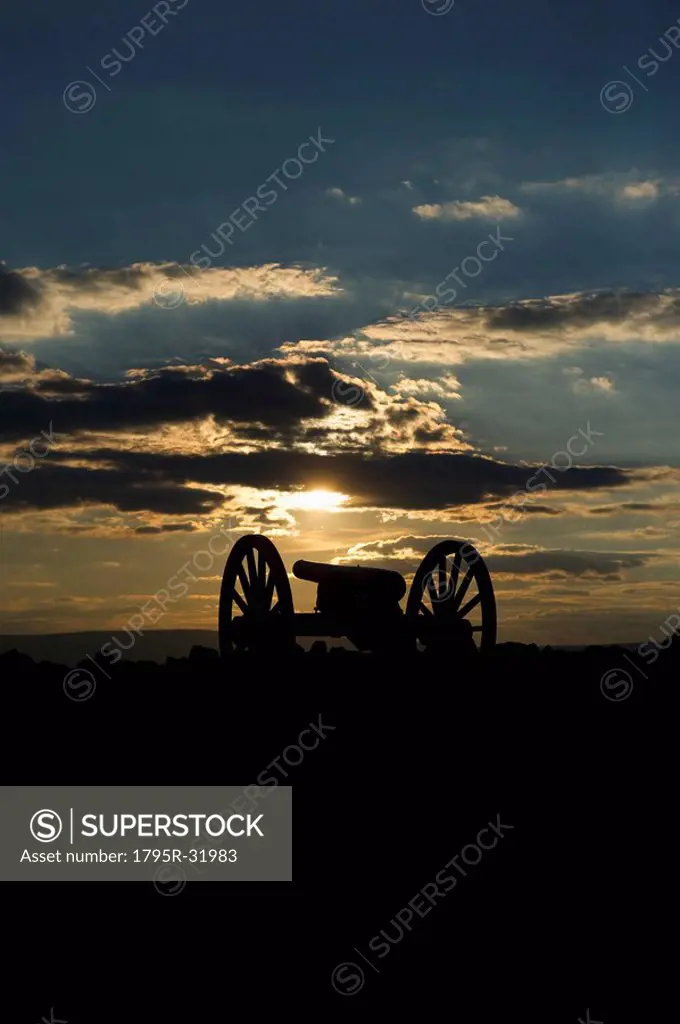 Sunset over civil war cannon