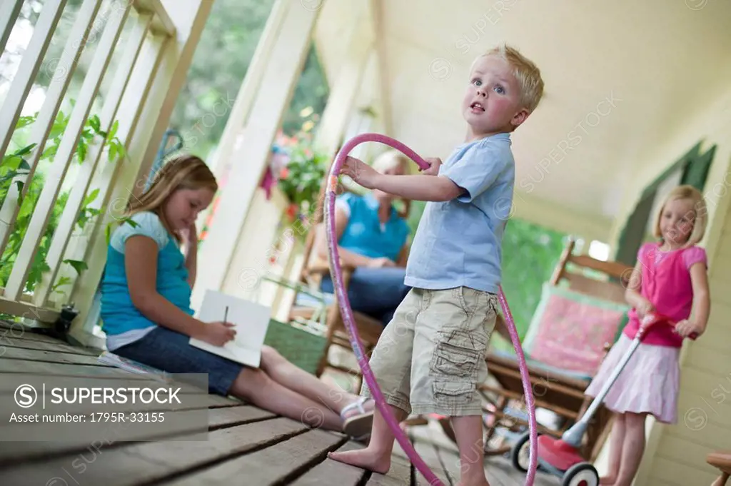Children playing on porch
