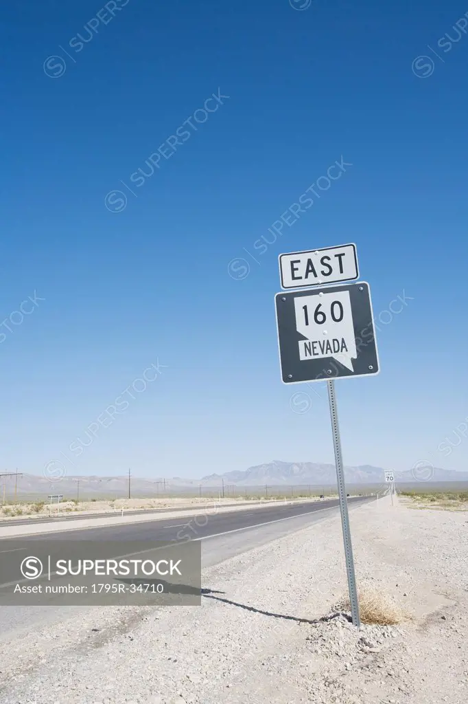 USA, Nevada, Road sign in desert
