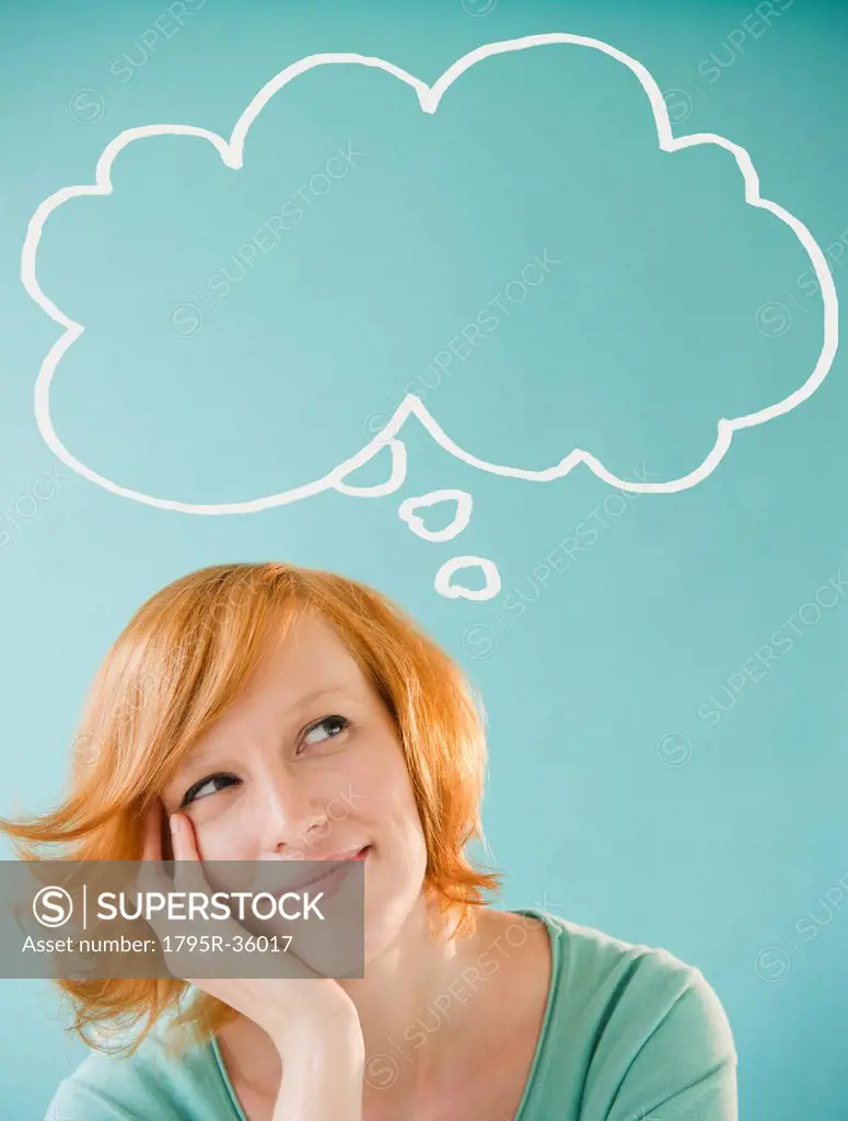 Young woman with thought bubble