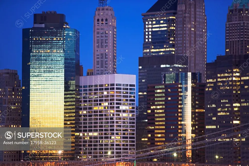 USA, New York State, New York City, Skyscrapers of Lower Manhattan at night