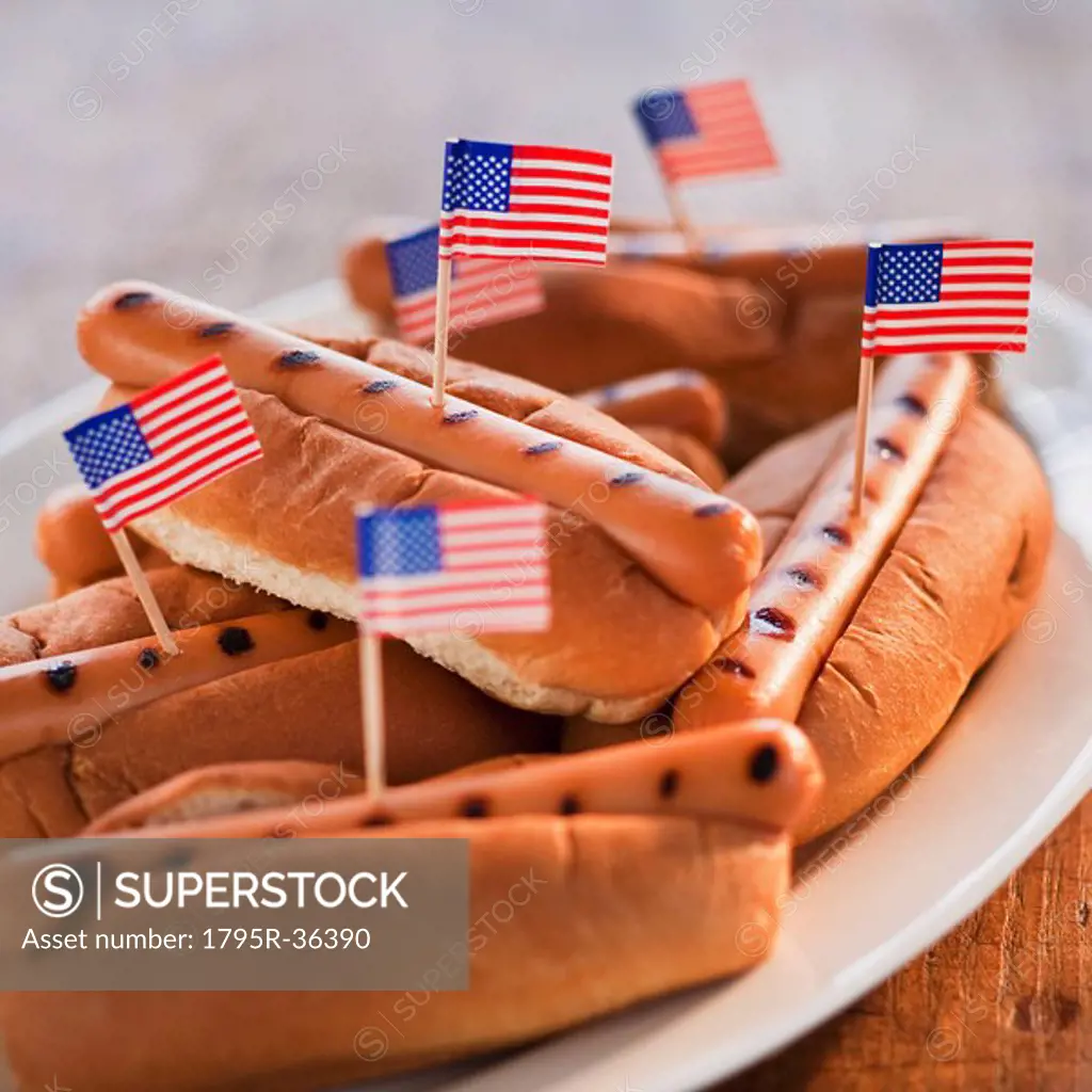 American flags in hotdogs