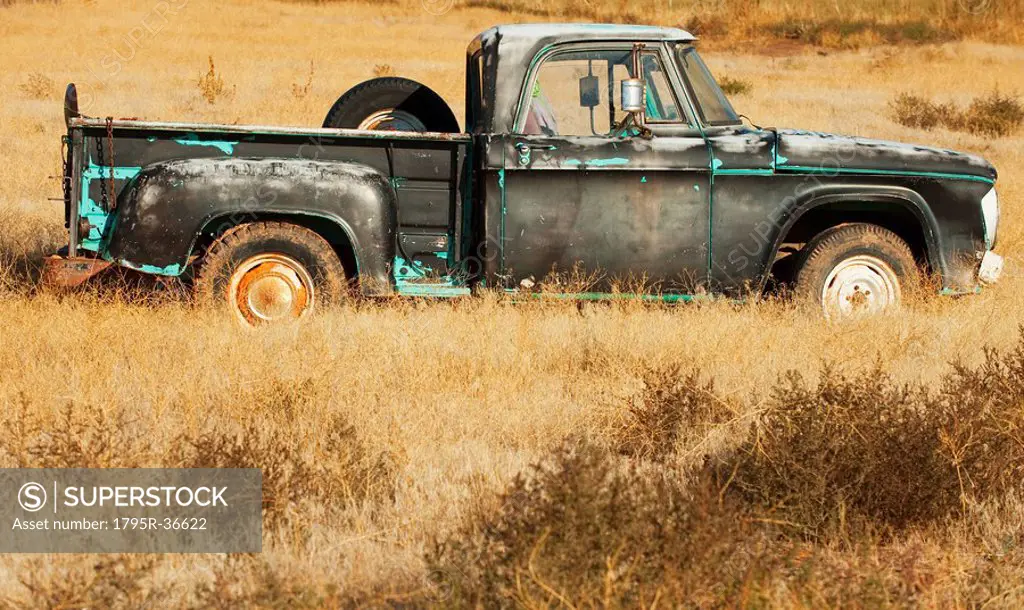 Vintage pickup truck in field