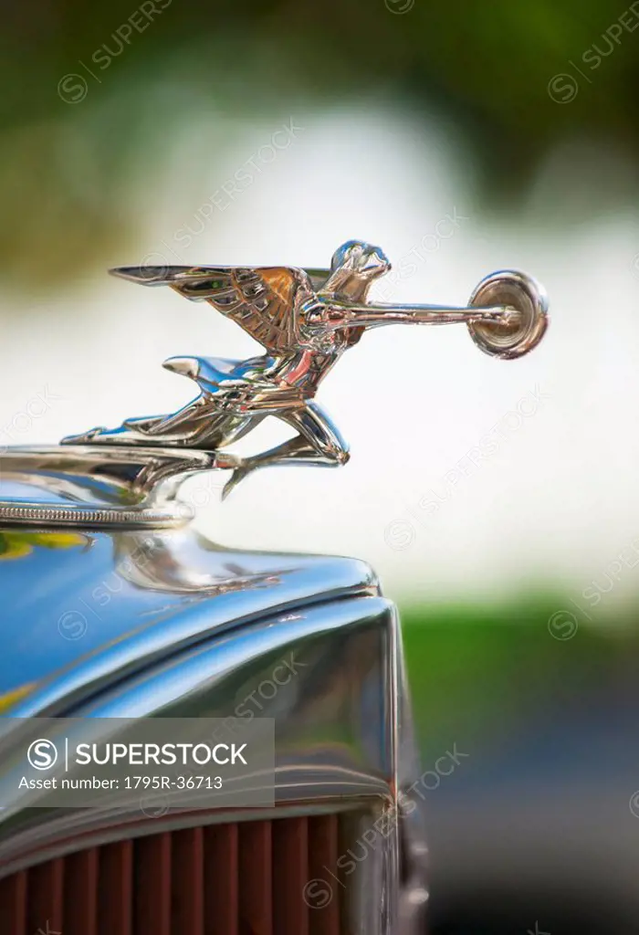 Hood ornament on classic car