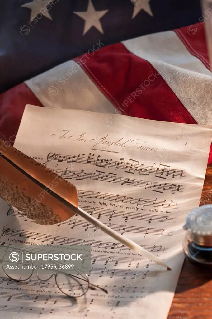 Sheet music on American flag