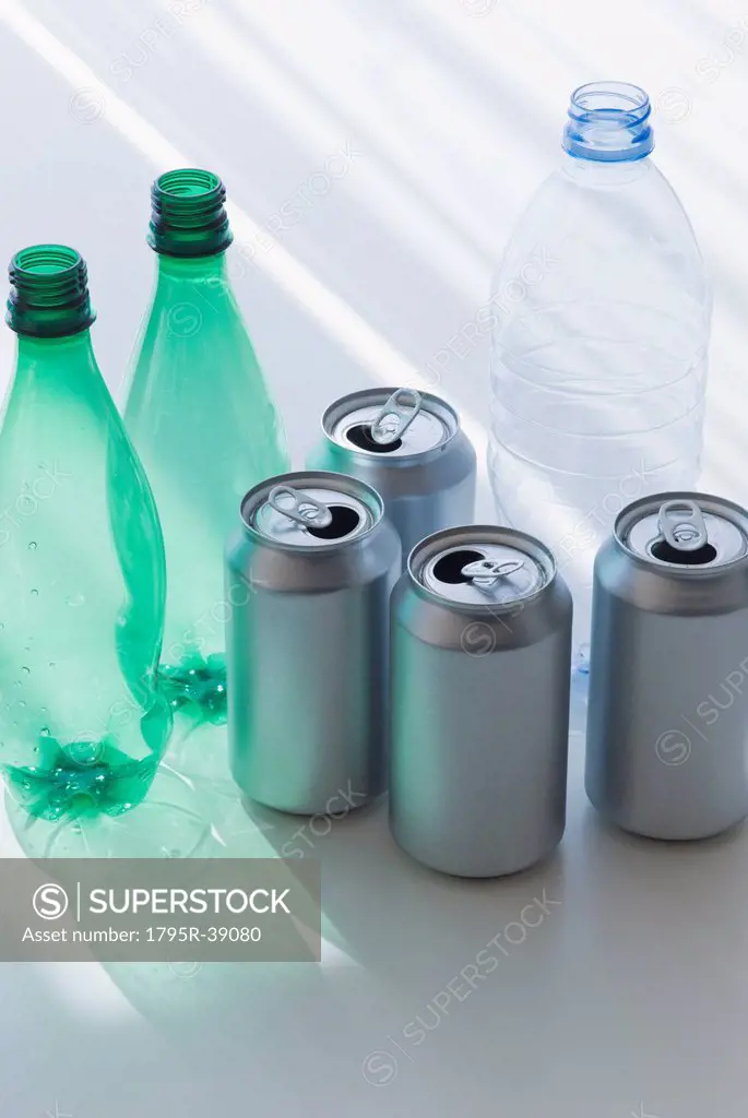 Plastic bottles and cans for recycling