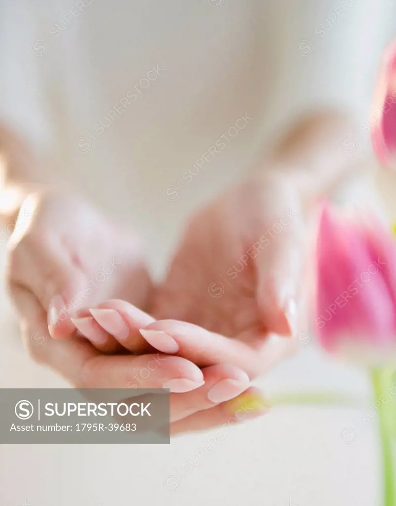 USA, New Jersey, Jersey City, Close_up view of woman´s hands cupped