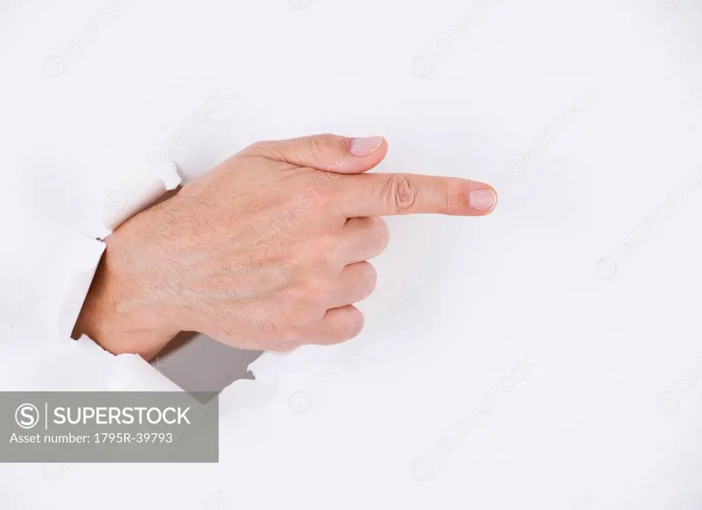 Hand on white background pointing