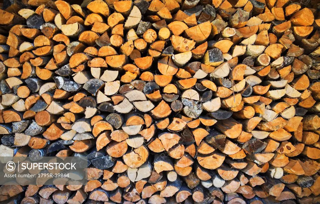 USA, Vermont, stack of firewood
