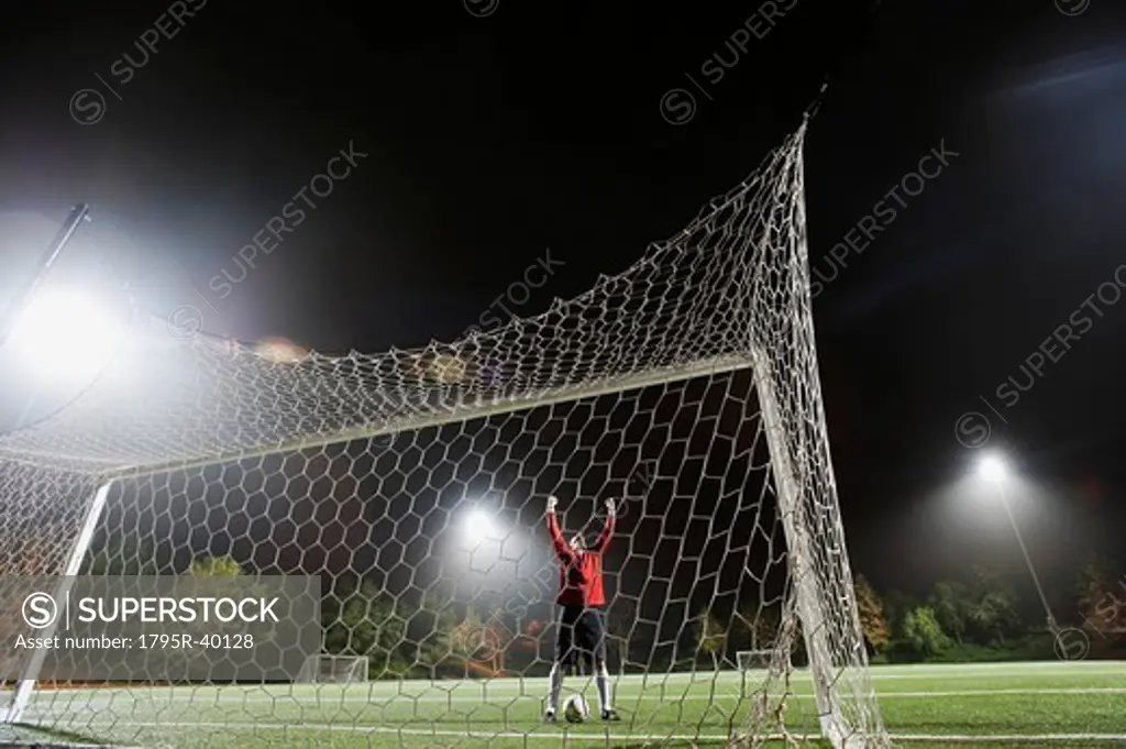 USA, California, Ladera Ranch, Football player preparing for penalty kick