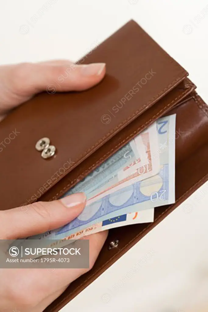 Hand taking Euros from a wallet