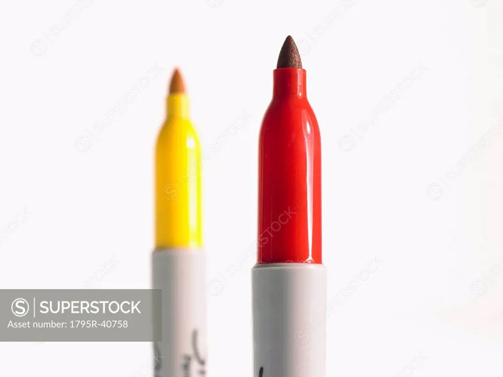 Studio shot red and yellow felt_tip pen