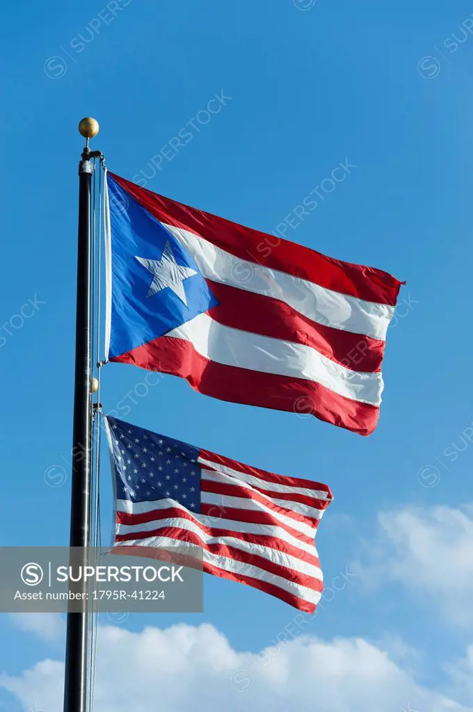 Puerto Rico, Old San Juan, flags of the USA and Puerto Rico