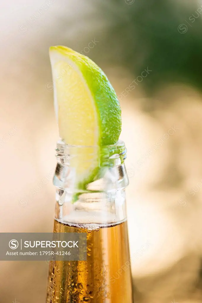 Beer bottle with lime wedge