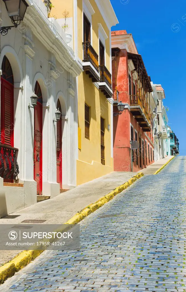 Puerto Rico, Old San Juan, Row of historic houses in Old Town