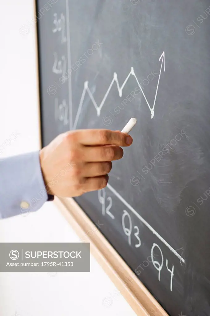 Close_up of man´s hand drawing graph on blackboard
