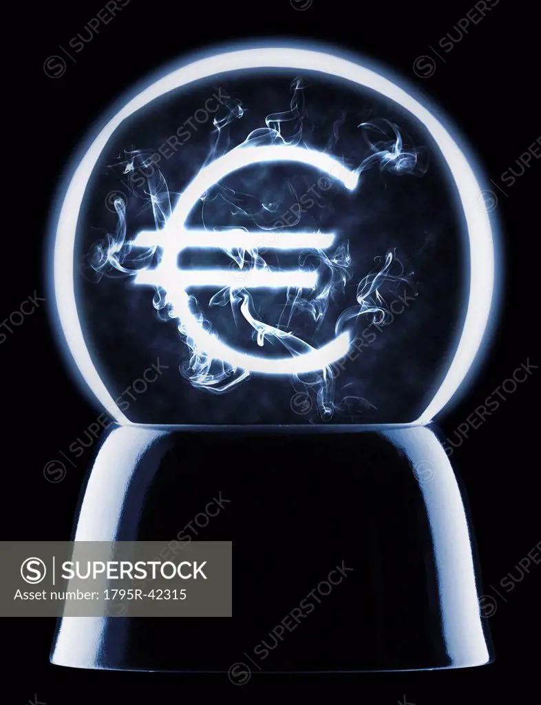 Studio shot of crystal ball showing euro symbol