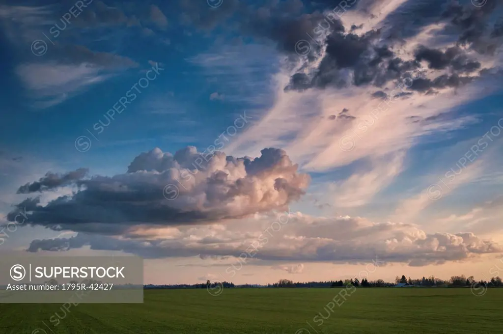 USA, Oregon, Marion County, Cloudy sky over field