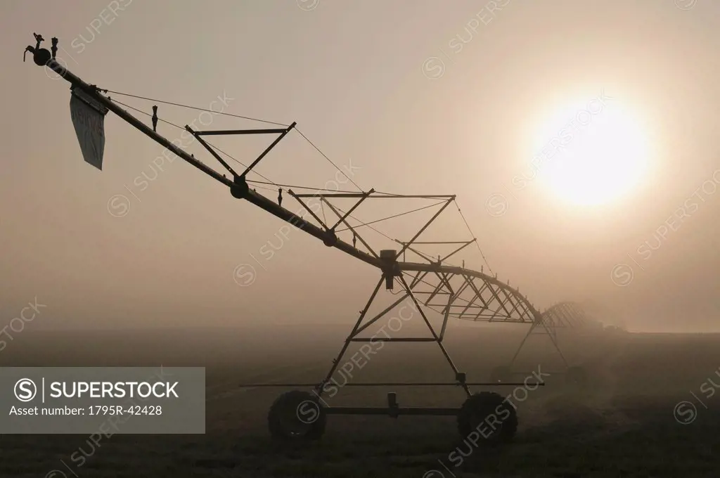 USA, Oregon, Marion County, Irrigation and fog