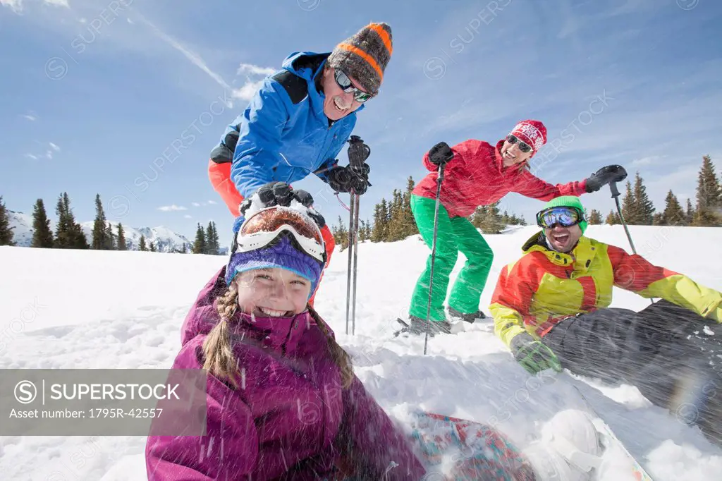 USA, Colorado, Telluride, Three_generation family with girl 10_11 during ski holiday