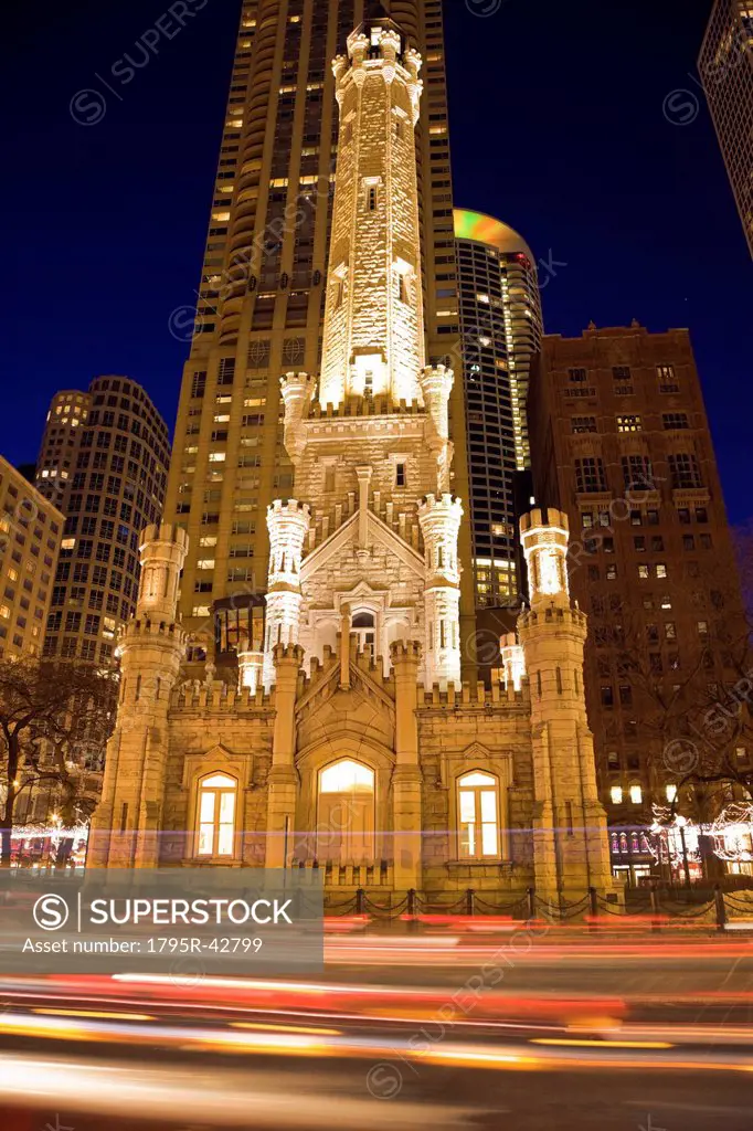 USA, Illinois, Chicago Water Tower illuminated at night
