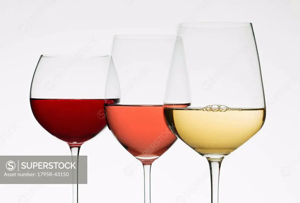 Close up of glasses of different wines
