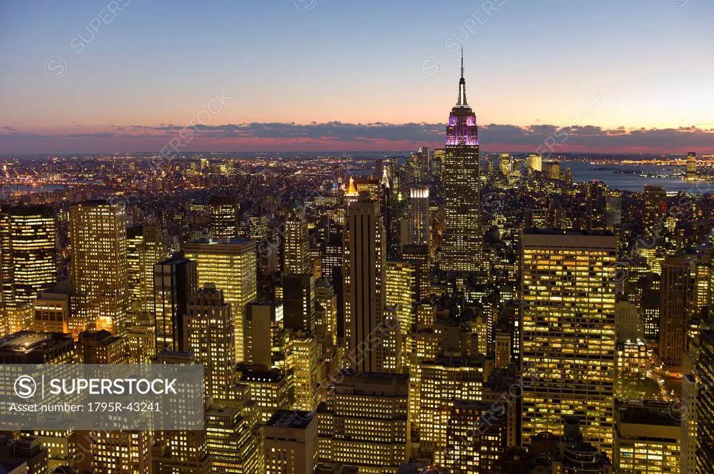 USA,, New York, New York City, cityscape at dusk