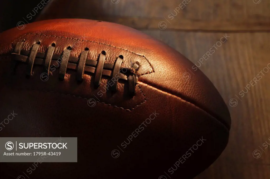 Close_up of rugby ball, studio shot