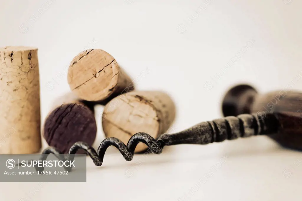 Wine corks with corkscrew