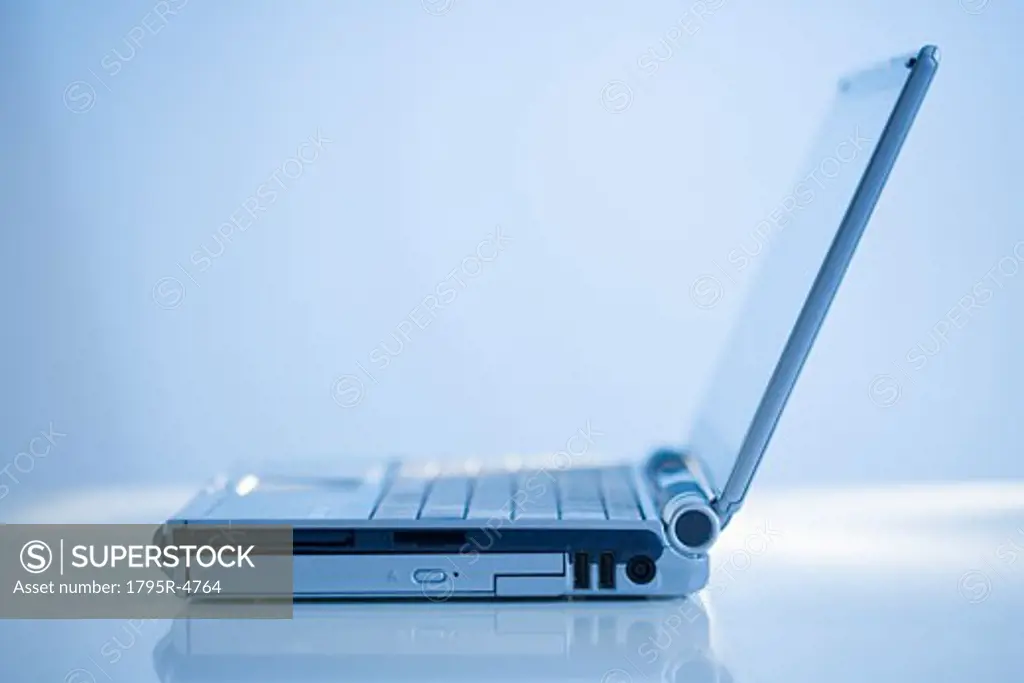 Open laptop computer with keyboard