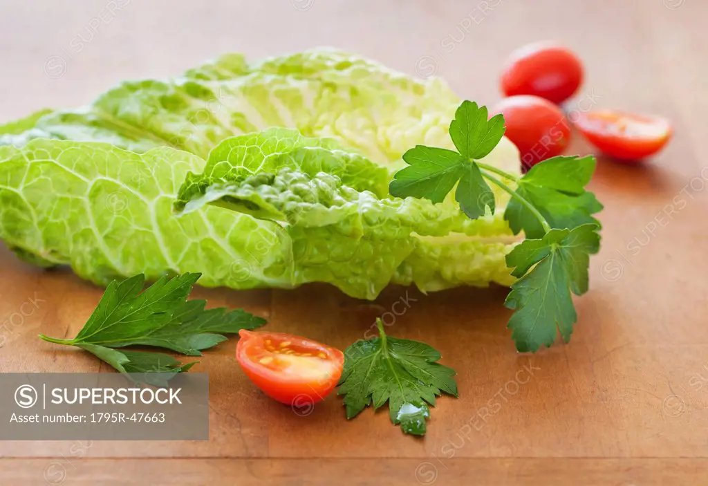 Fresh salad on cutting board