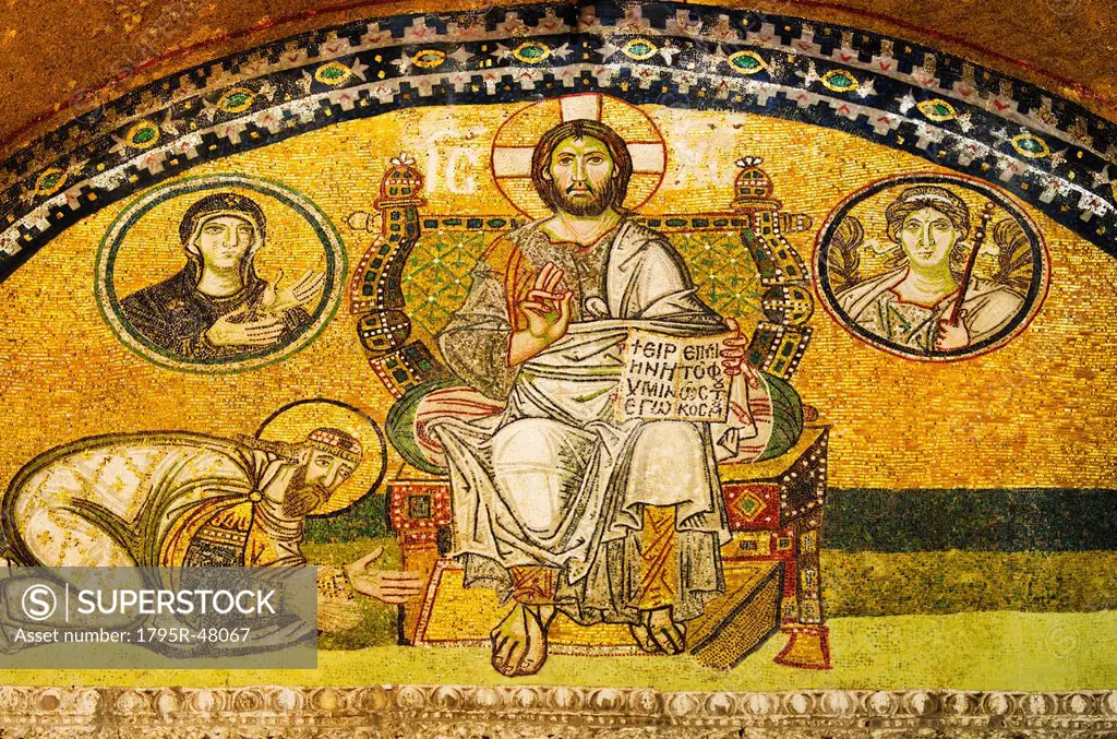 Turkey, Istanbul, Mosaic of Leo VI kneeling before Jesus in Haghia Sophia Mosque