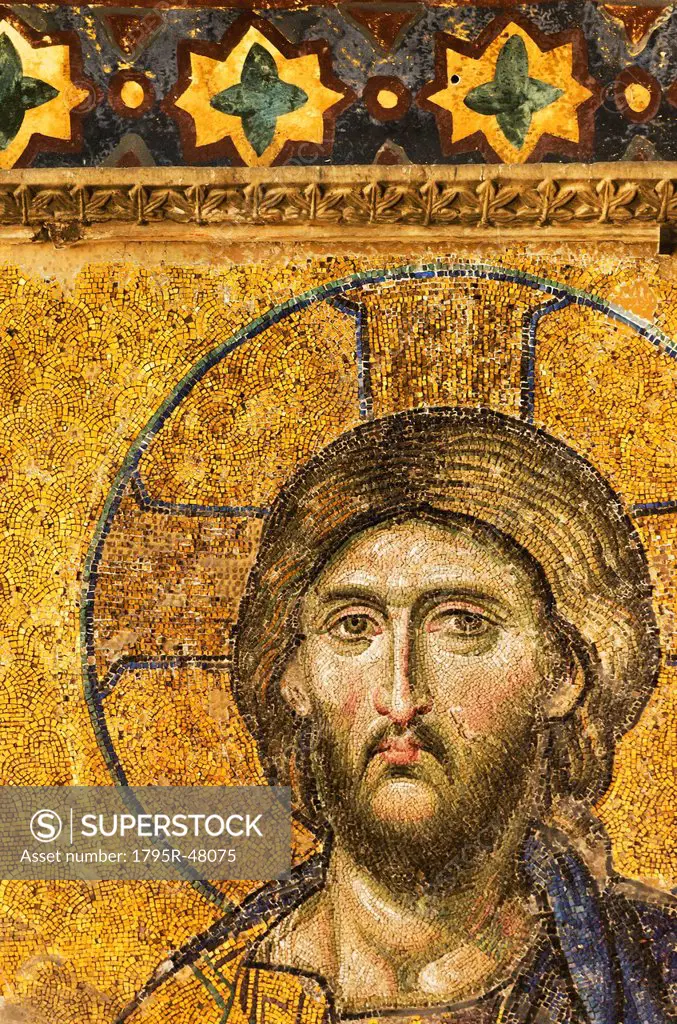 Turkey, Istanbul, Mosaic of Christ Pantocrator in Haghia Sophia Mosque