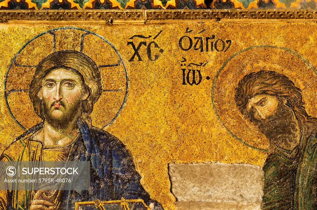 Turkey, Istanbul, Haghia Sophia Mosque, Mosaic of Christ Pantocrator with John the Baptist
