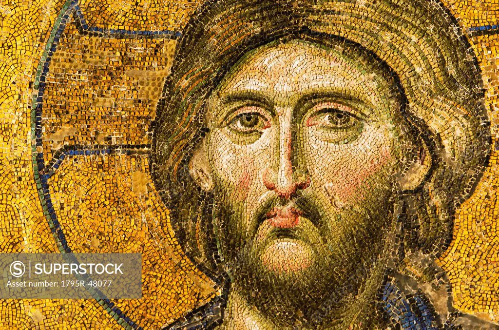 Turkey, Istanbul, Mosaic of Christ Pantocrator in Haghia Sophia Mosque