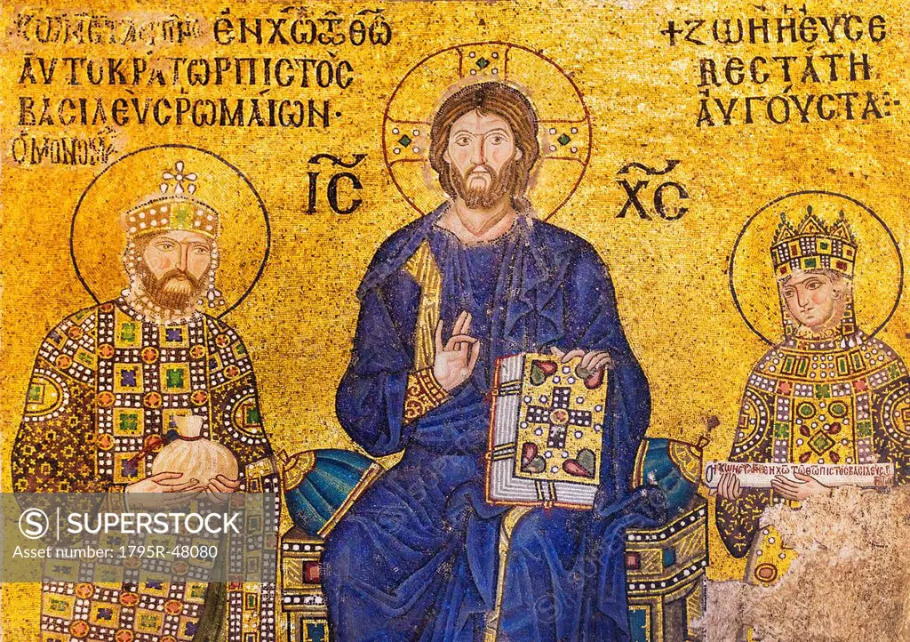 Turkey, Istanbul, Haghia Sophia Mosque, Mosaic of Christ with kings