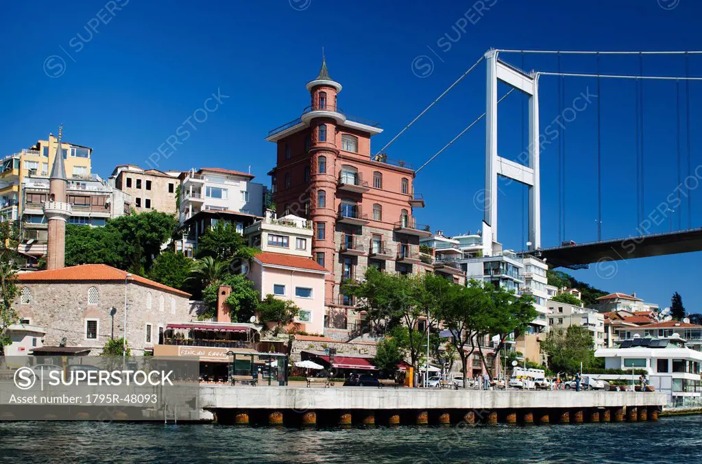 Turkey, Istanbul, Fortress of Europe with Fatih Sultan Mehmet Bridge over Bosphorus