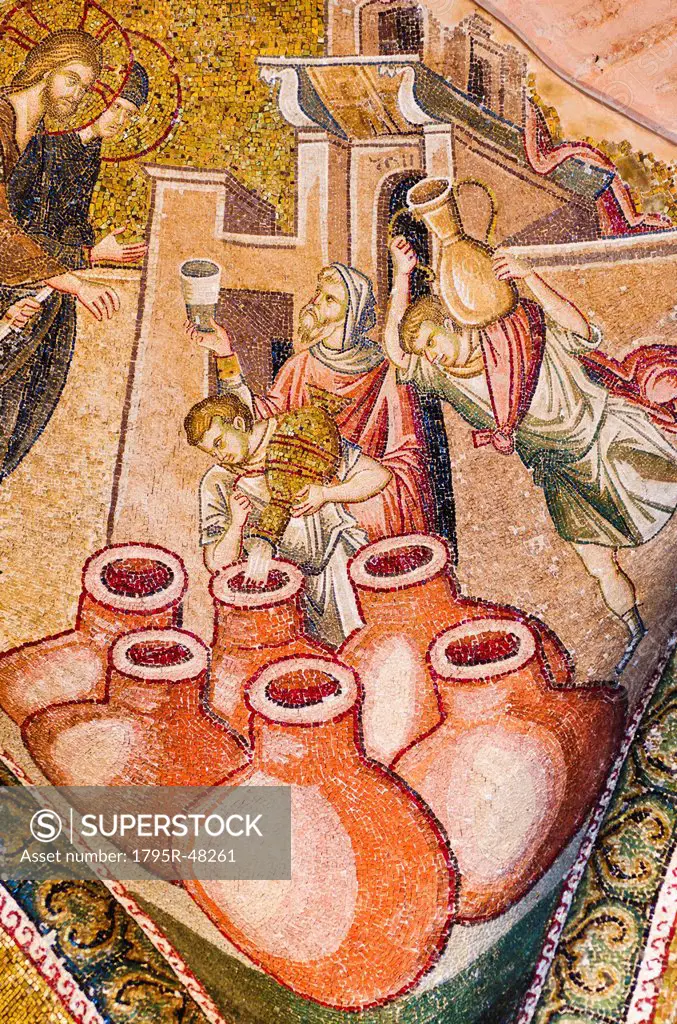 Turkey, Istanbul, Kariye Museum, Turning water into wine, fresco