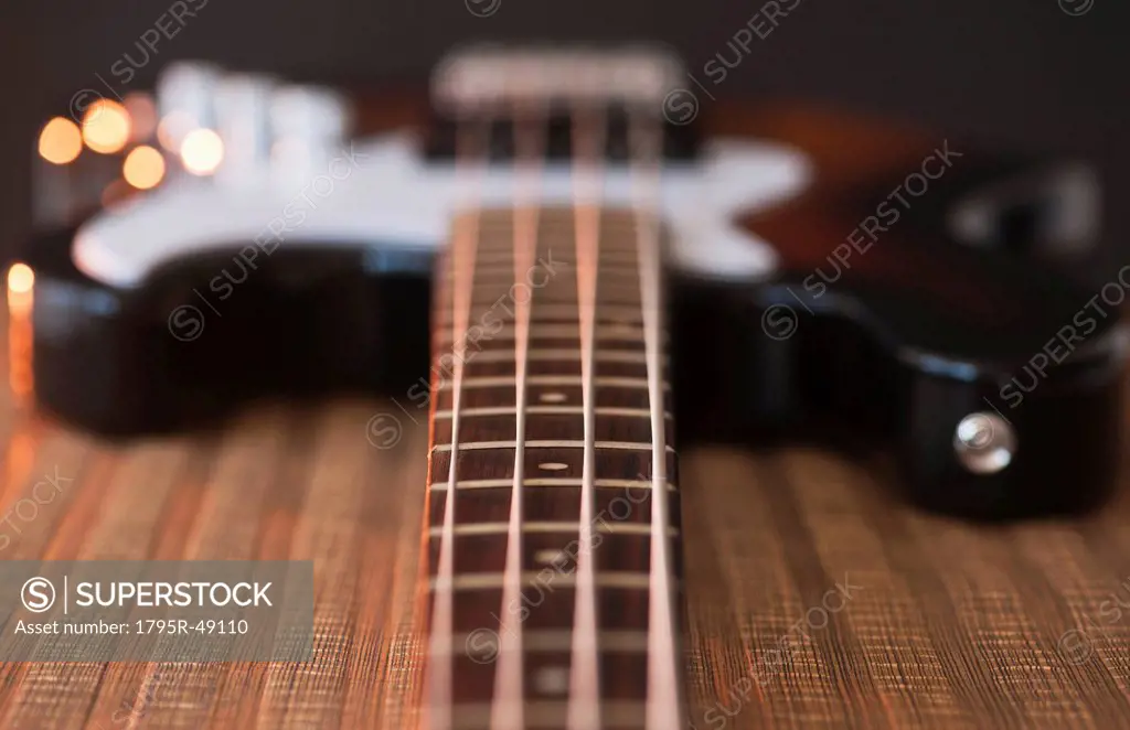 Close up of bass guitar