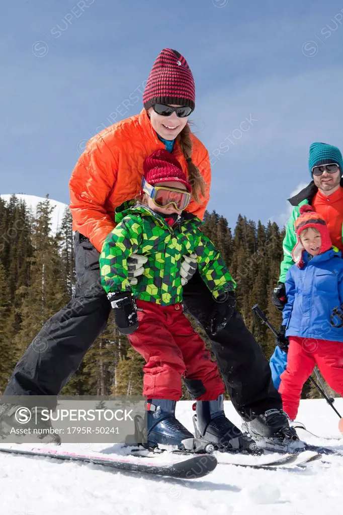 USA, Colorado, Telluride, Family skiing together