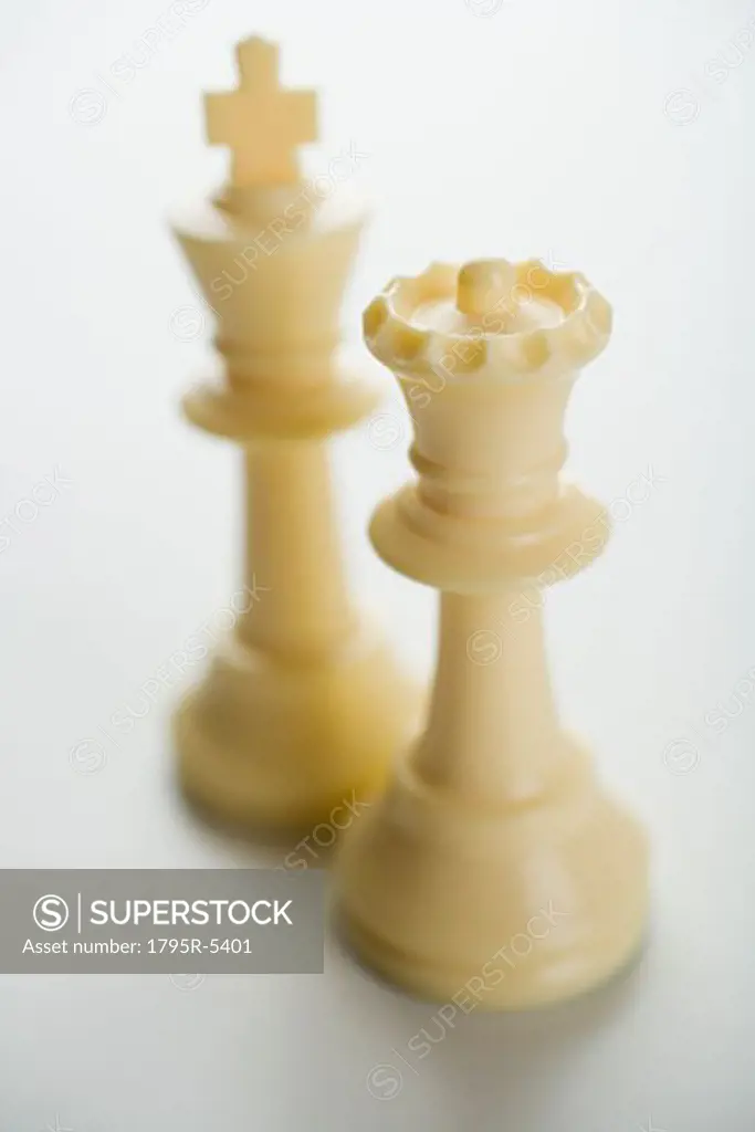 Close-up of white chess pieces