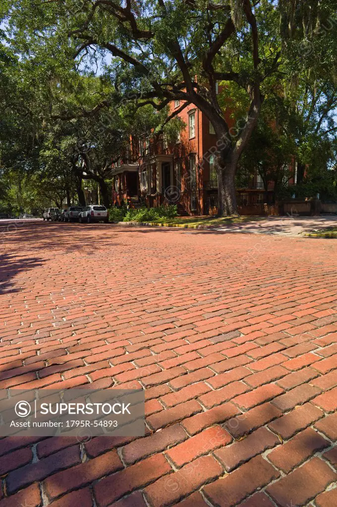 USA, Georgia, Savannah, Street made of red brick
