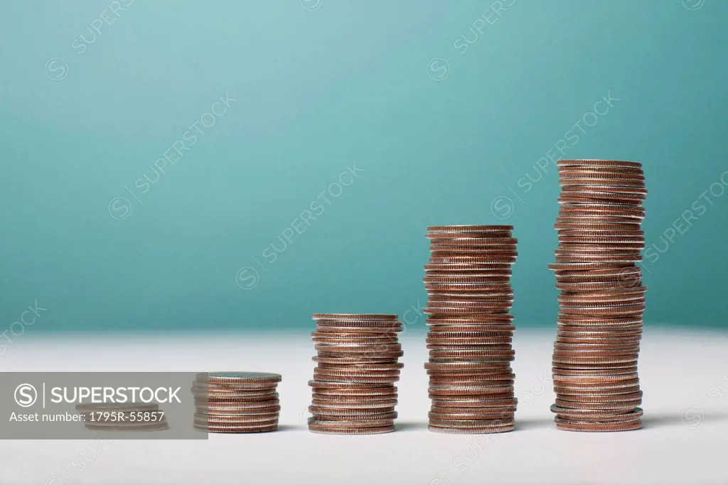 Studio shot of stacks of coins