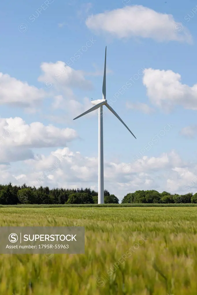 France, Picardy, Somme, Pont Remy, Wind turbine in field